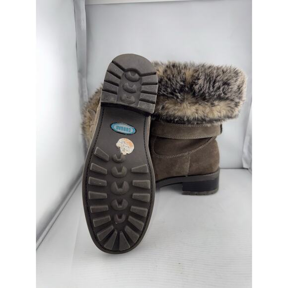 Cougar Winter Boots Women‎ 7M Taupe Suede Faux Fur Fold-Over Buckle Heel Franca - Picture 4 of 12